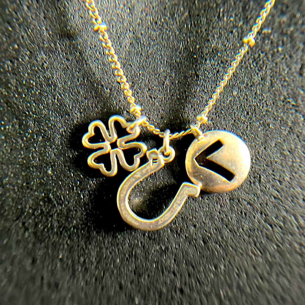 Fossil Clover #7 Horseshoe Silver Tone Chain Charm Luck Necklace